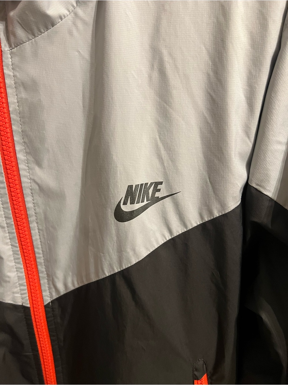 Nike Men's Light Gray & Black Hooded Windbreaker with Orange Zipper - Picture 2 of 6